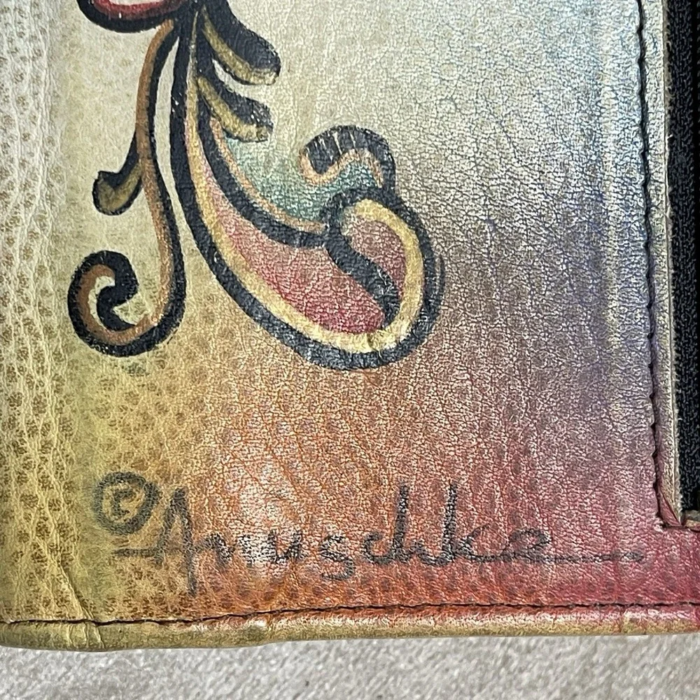 Anuschka Hand Painted Leather Envelope Flap Organizer Wallet Butterflies Floral